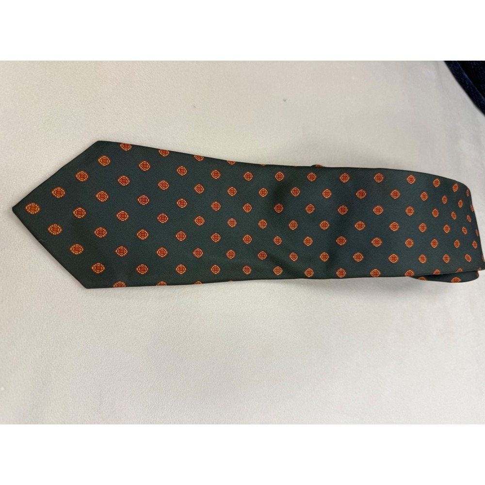 Paco Rabanne Silk Tie Vintage Green EUC Made in France Medallion Luxury Designer